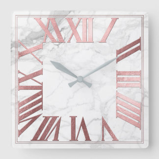 Reloj Cuadrado NUMEROS ROMANOS ROSA DE ORO PixDezines FAUX