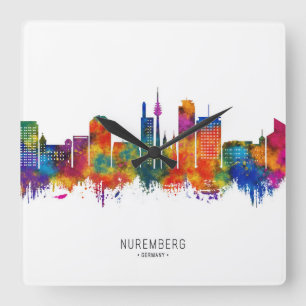 Reloj Cuadrado Nuremberg Alemania Skyline