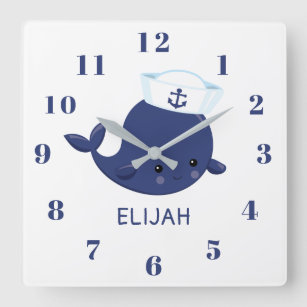 Reloj Cuadrado Nursera Nautical Whale Blue Boy 