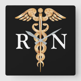 Reloj Cuadrado Nurse's Caduceus Black and Gold Wall Clock