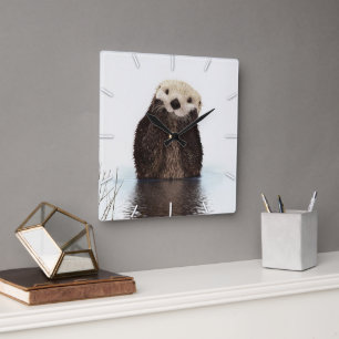 Reloj Cuadrado Nutria adorable y esponjosa animal lindo