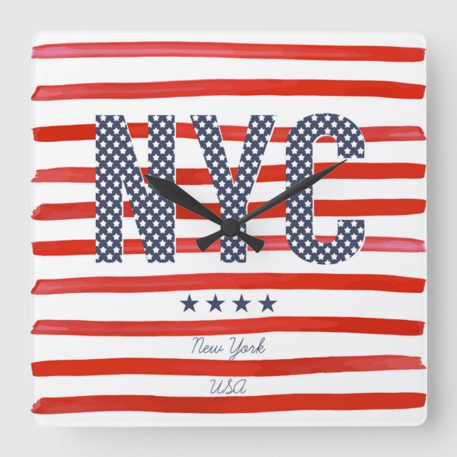 Reloj Cuadrado NYC | Red, White & Blue Design (Anverso)