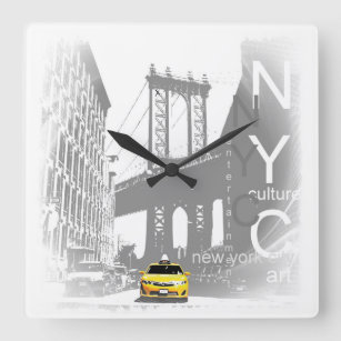 Reloj Cuadrado Nyc Yellow Taxi Brooklyn Bridge Pop Art Picture