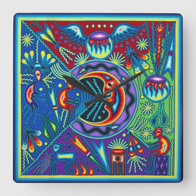 Reloj Cuadrado Oaxaca México México Viaje Boho de arte tribal may (Anverso)