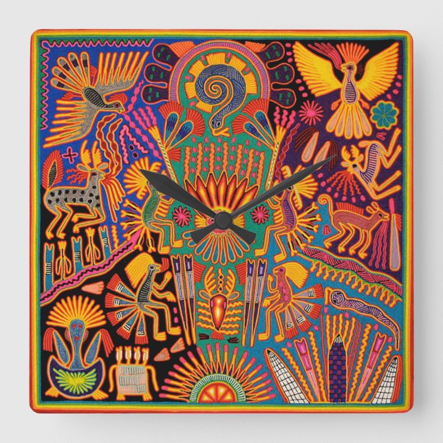 Reloj Cuadrado Oaxaca México México Viaje Boho de arte tribal may (Anverso)