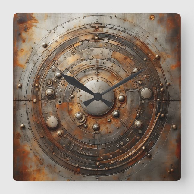 Reloj Cuadrado objeto de acero oxidado (Anverso)