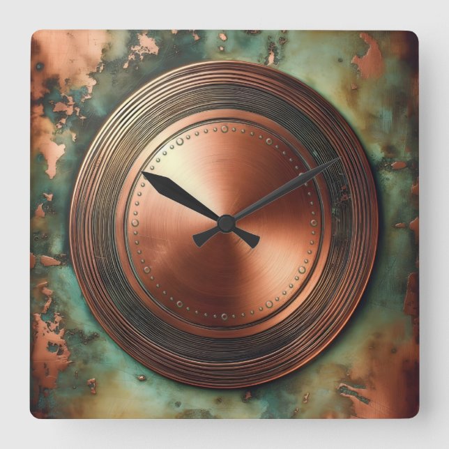 Reloj Cuadrado objeto de cobre y pátina (Anverso)