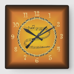 Reloj Cuadrado Oboe En Naranja De Desplazamiento Musical Y Rústic