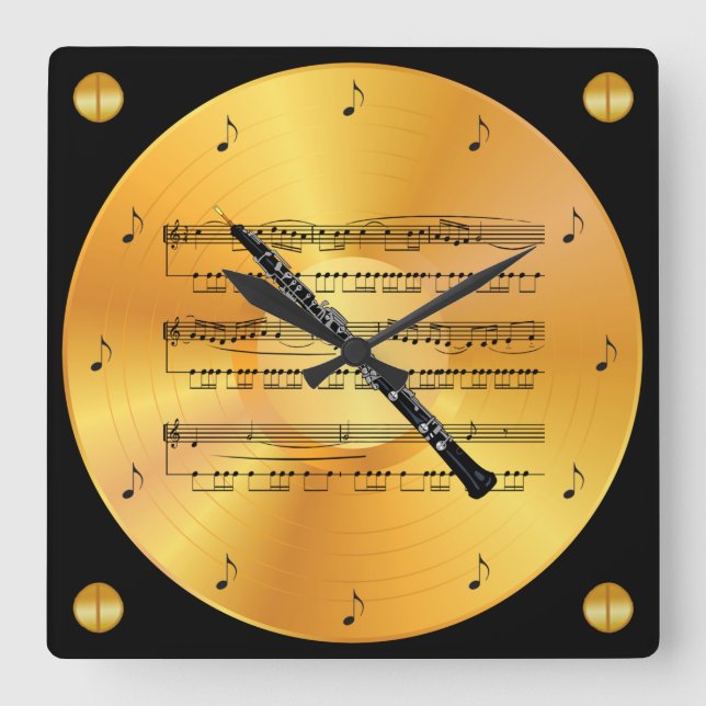 Reloj Cuadrado Oboe ~ Sheet Music ~ Gold Record ~ (Anverso)