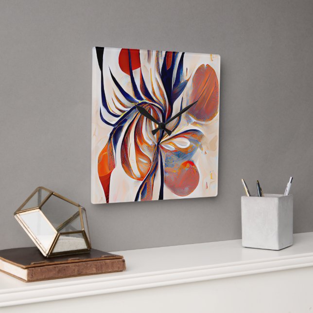 Reloj Cuadrado Obra de arte abstracta moderna del Boho (Oficina)