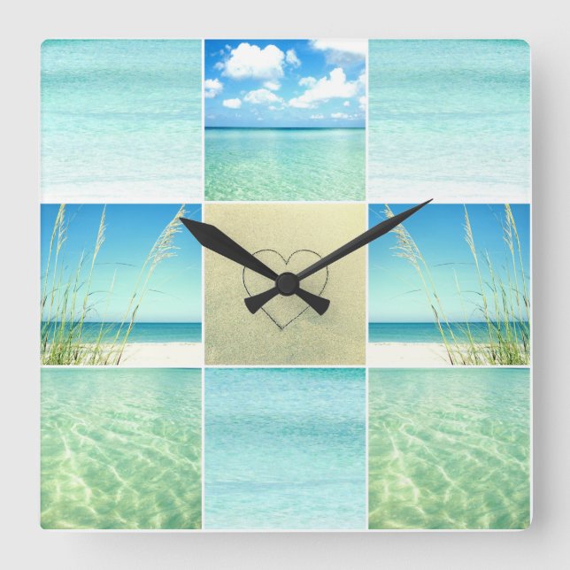 Reloj Cuadrado Ocean Beach Collage Wall Clock (Anverso)