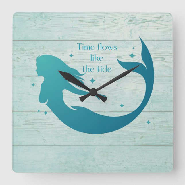 Reloj Cuadrado Ocean Blue Mermaid Wall Clock (Anverso)
