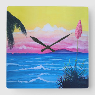 Reloj Cuadrado Océano atardecer 