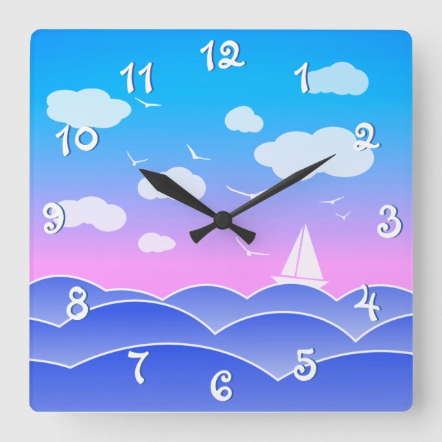 Reloj Cuadrado Océano azul marino de bonito paisaje marino (Anverso)