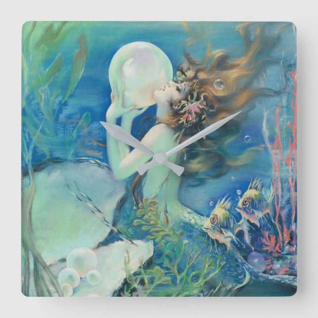 Reloj Cuadrado Océano náutico de la perla de la sirena w del (Anverso)