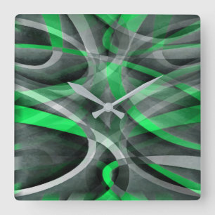 Reloj Cuadrado Ochenteros Chic Suculento Verde y Gris Abstracto P
