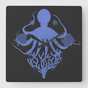 Reloj Cuadrado Octopus (fondo oscuro)
