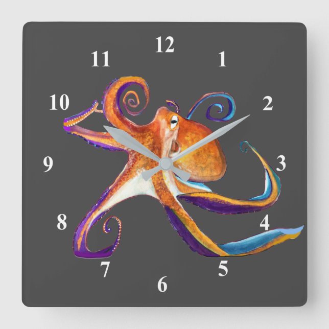 Reloj Cuadrado Octopus sealife watercolor art (Anverso)