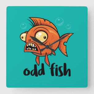 Reloj Cuadrado Odd Fish Quirky Funny Naranja Goldfish Personaliza