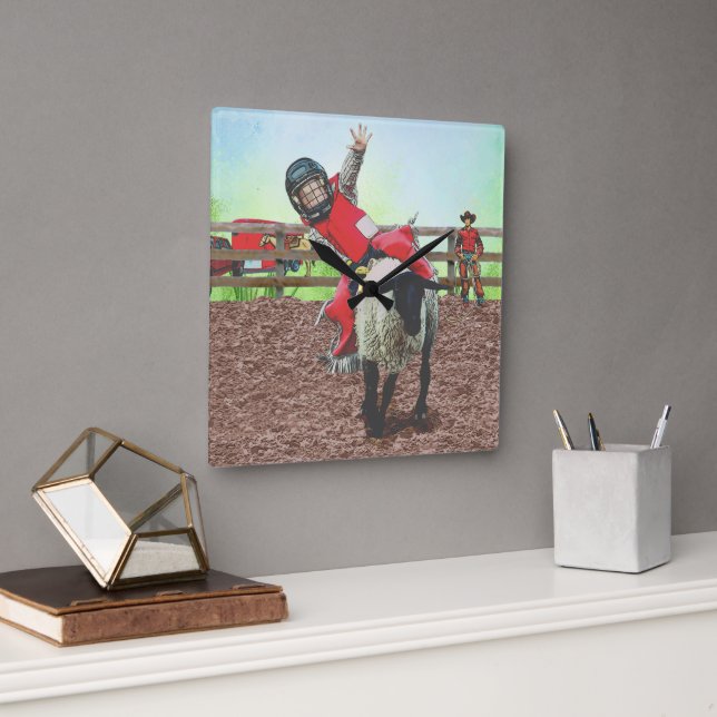 Reloj Cuadrado Oeste de Rodeo Cowgirl Mutton Busting (Oficina)