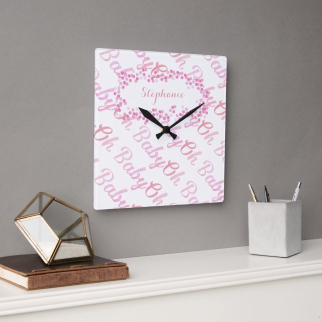 Reloj Cuadrado Oh bebé chica rosa personalizada (Oficina)
