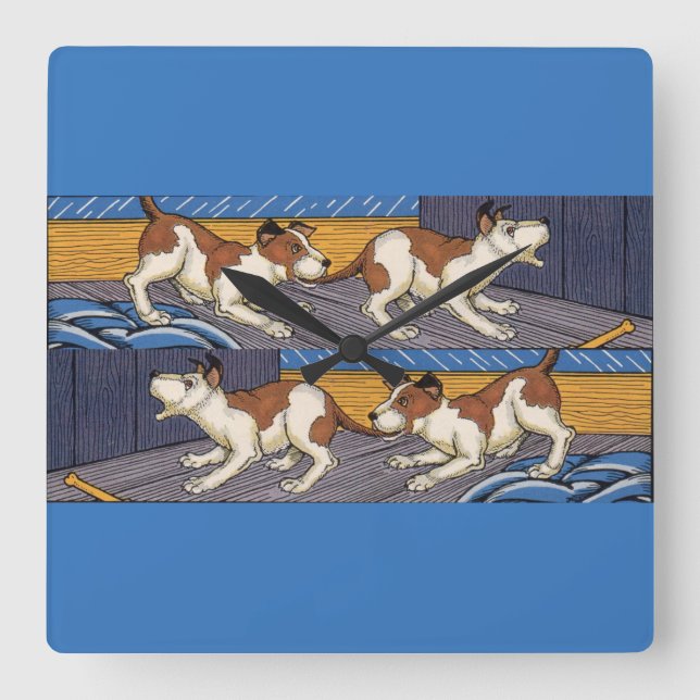 Reloj Cuadrado ¡OH! perro muerde a perro (Anverso)