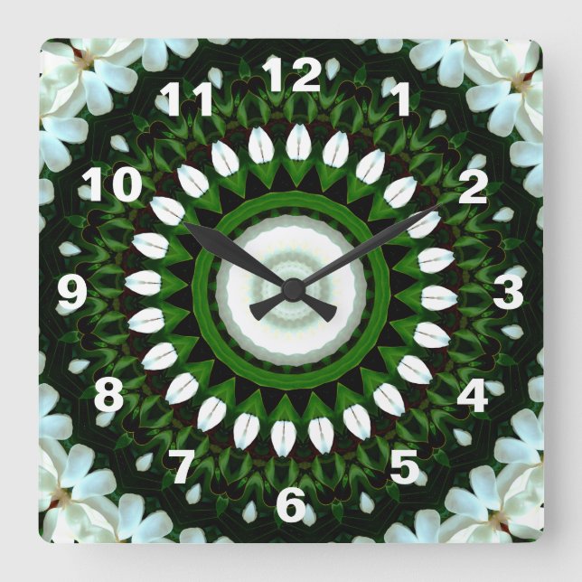 Reloj Cuadrado Ojo de la Magnolia Blanca (Anverso)