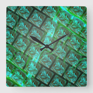 Reloj Cuadrado 'Ojos verdes en la rejilla', raspados y desdibujad