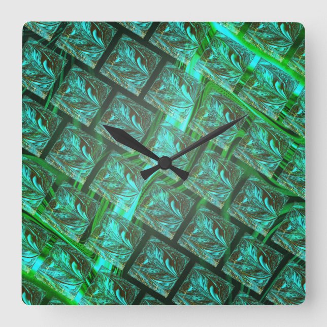 Reloj Cuadrado 'Ojos verdes en la rejilla', raspados y desdibujad (Anverso)