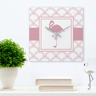Reloj Cuadrado Ola Art Deco Patrón Flamenco Rosa
