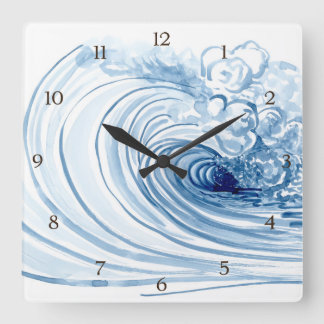 Reloj Cuadrado Ola azul acuática Decoración contemporánea moderna