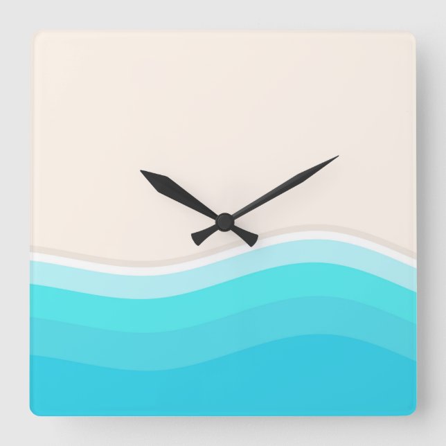Reloj Cuadrado Ola marina en la playa. (Anverso)