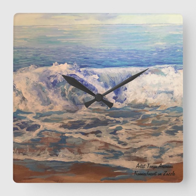 Reloj Cuadrado Olas de paisaje marino azul (Anverso)