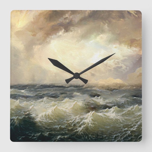 Reloj Cuadrado Olas de tormenta oceánica (Anverso)