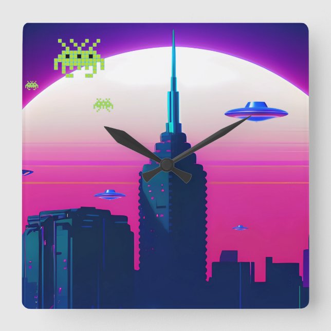 Reloj Cuadrado Olas nocturnas y Vapor Daze (Anverso)