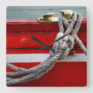 Reloj Cuadrado Old Bow Ropes On Brass Cleat On Canal Boat