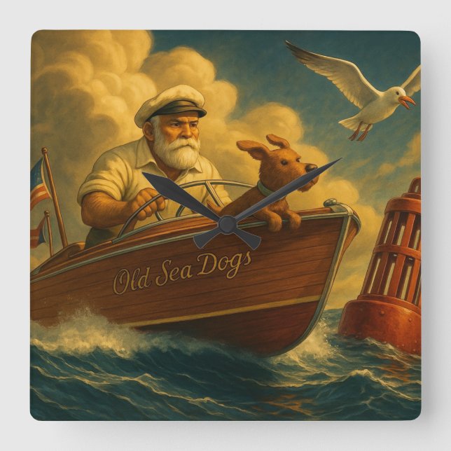 Reloj Cuadrado Old Sea Dogs: a sailor and his trusty canine  (Anverso)