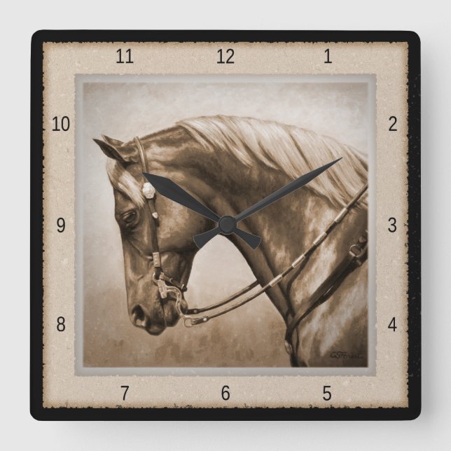 Reloj Cuadrado Old West Quarter Horse Sepia Brown (Anverso)