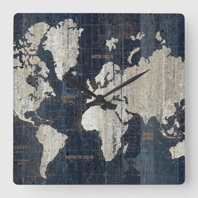 Reloj Cuadrado Old World Map Blue (Anverso)