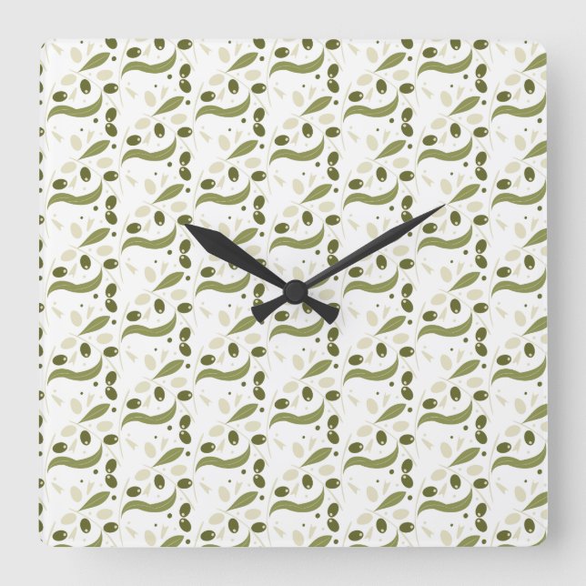 Reloj Cuadrado Olive Branch and Leaves Seamless Pattern    (Anverso)