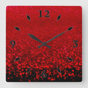 Reloj Cuadrado Ombre purpurina rojo y negro