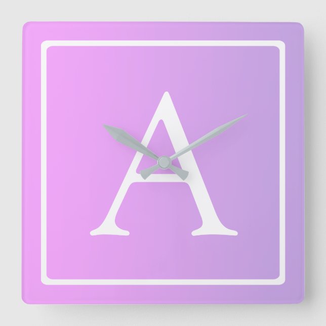 Reloj Cuadrado Ombre rosados del monograma |/púrpuras sutiles (Anverso)