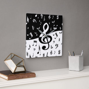Reloj Cuadrado Onda elegante del Clef agudo blanco y negro