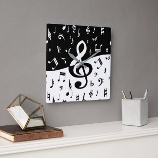 Reloj Cuadrado Onda elegante del Clef agudo blanco y negro