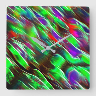 Reloj Cuadrado Ondas de color verde, rojo, lila y púrpura