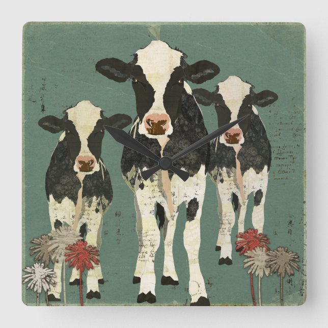 Reloj Cuadrado Onyx & Ivory Cows Clock (Anverso)