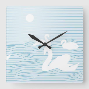 Reloj Cuadrado OP Art Blue Swan Drin Mug