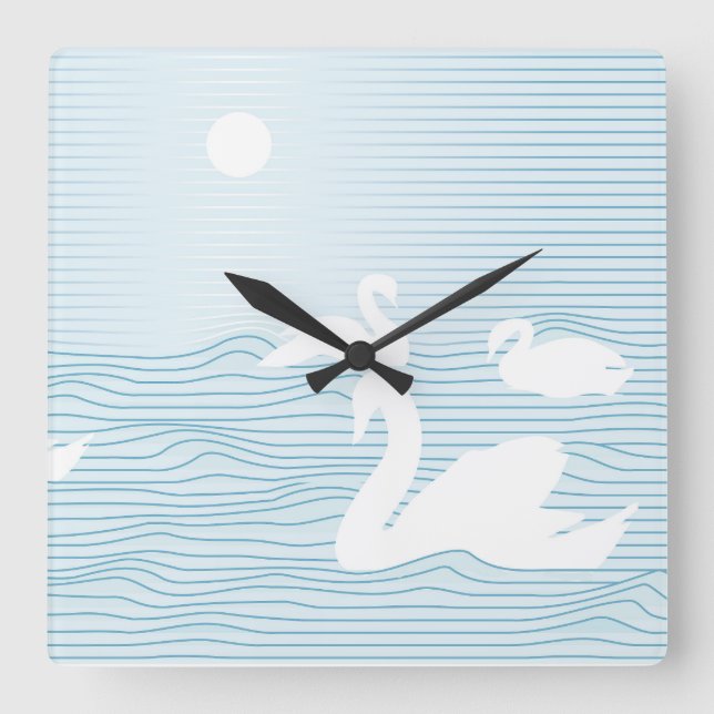 Reloj Cuadrado OP Art Blue Swan Drin Mug (Anverso)
