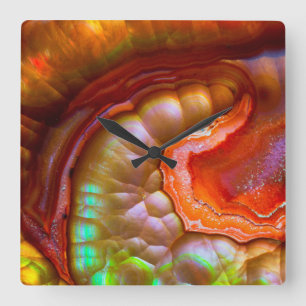 Reloj Cuadrado Ópalo de fuego rojo iridiscente