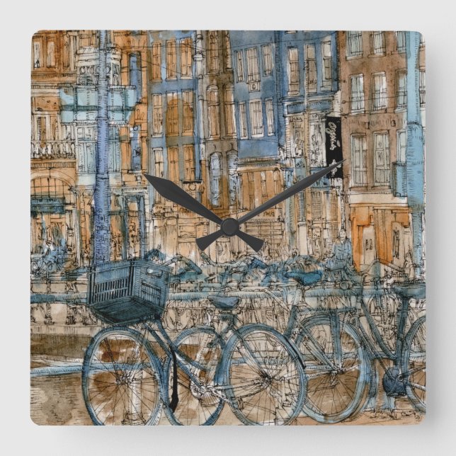 Reloj Cuadrado Opinión de New York City de la acuarela de los (Anverso)